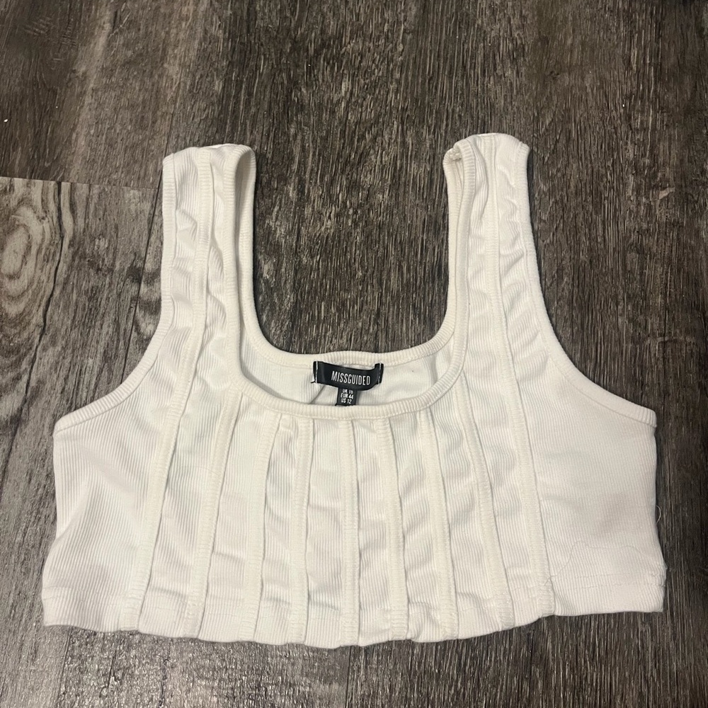 Missguided White Ribbed Square Neck Crop Top